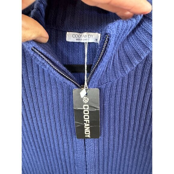 NWT-Coofandy Women's Blue Sweater Size M cardigan long sleeve zip‎ up polyester - Picture 3 of 7